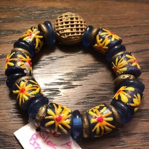 Colorful African Glass and Brass Bracelet